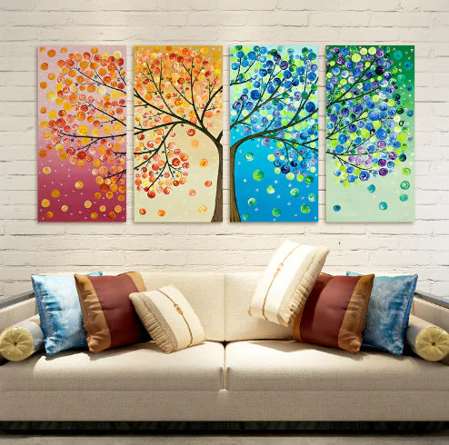 Tree of Life Artwork with Seasons - Abstract Canvas Set