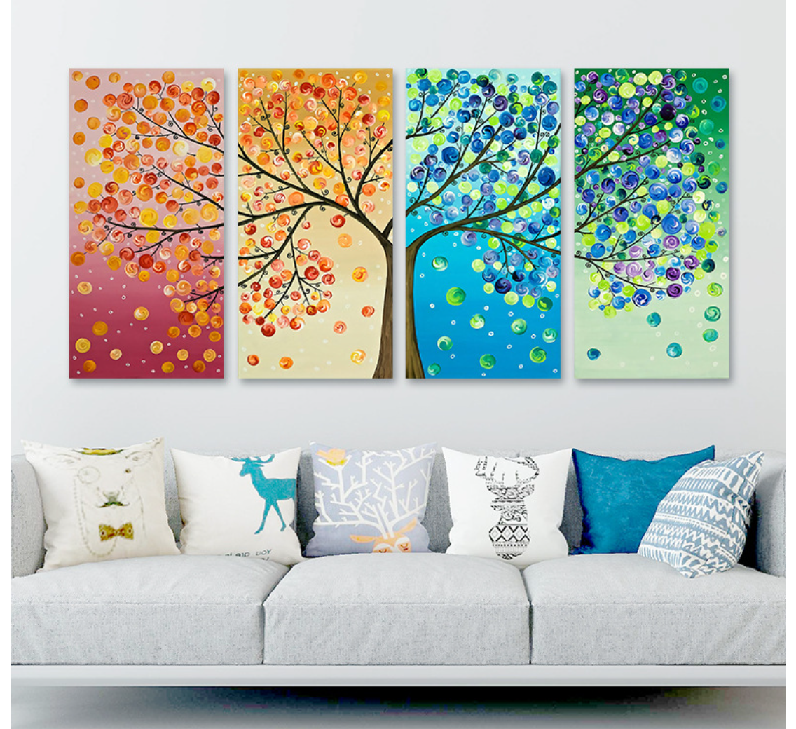 Tree of Life Artwork with Seasons - Abstract Canvas Set